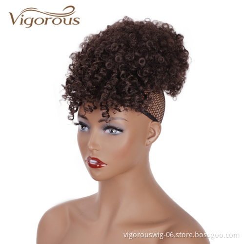 Vigorous Cheap Price Short Ponytail With Bang Kinky Curly Fluffy Updo Hair Extension For Black Women Synthetic Afro Hair Bun